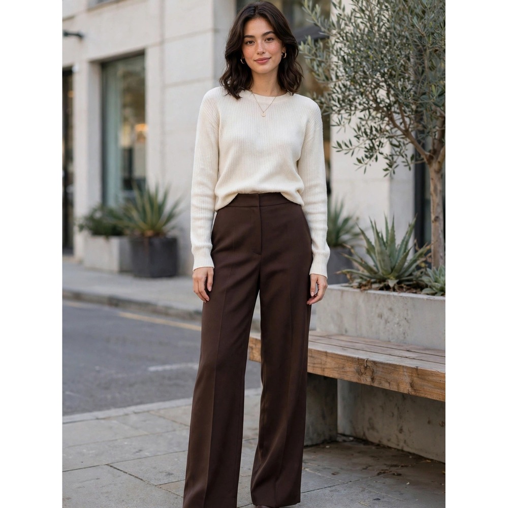 Quince Stretch Crepe Classic Trouser Pants Coffee Bean Brown Size 0 Wide Leg